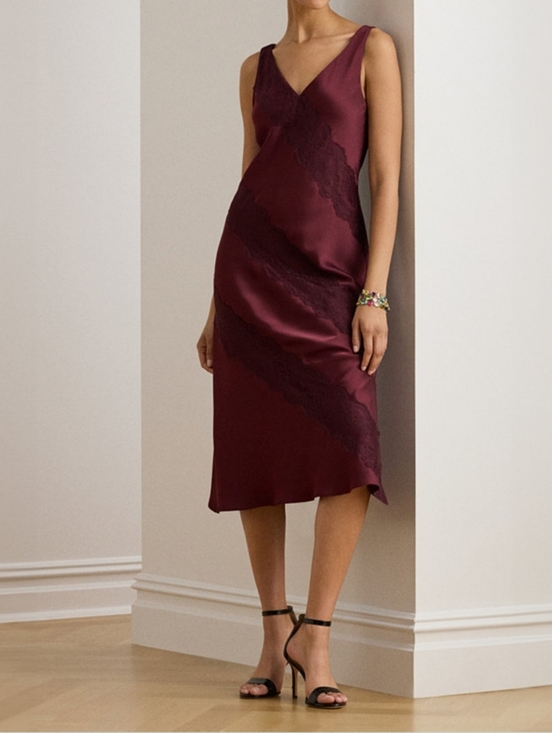 Lauren Ralph Lauren Dresses & Skirts - Lauren Ralph Lauren Lace-Trim Charmeuse Cocktail Dress